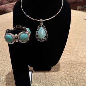 Faux Turquoise Pendant & Bracelet